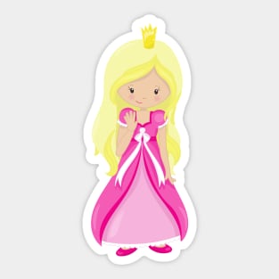 Cute Princess, Crown, Blonde Hair, Pink Dress Sticker